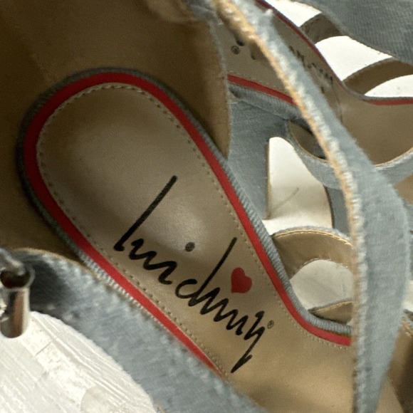 LuiChiny JAW DROPPER Light Denim Sandals Platforms women’s size 8.5 Chunky Heels - Picture 5 of 6